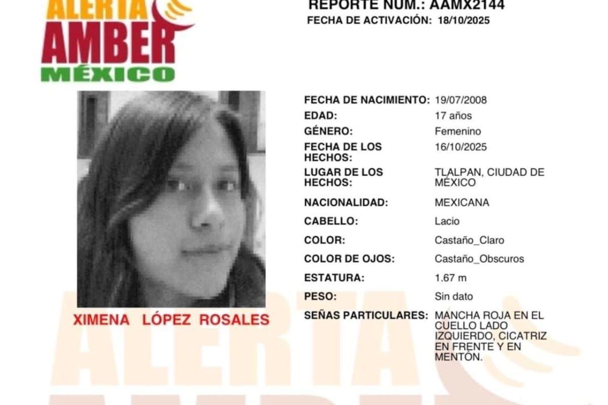 Activan Alerta Amber Ximena López Rosales de 17 años de edad