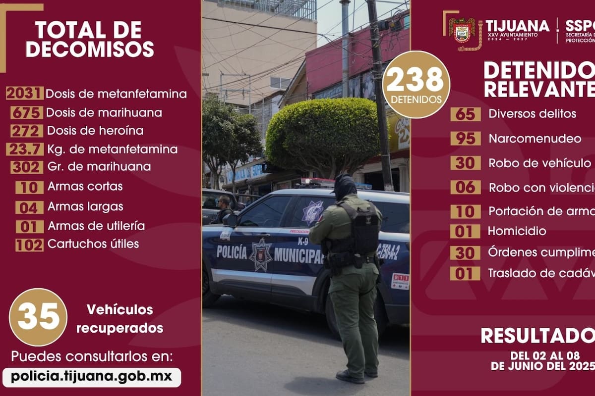 Detienen a más de 230 personas por diversos delitos