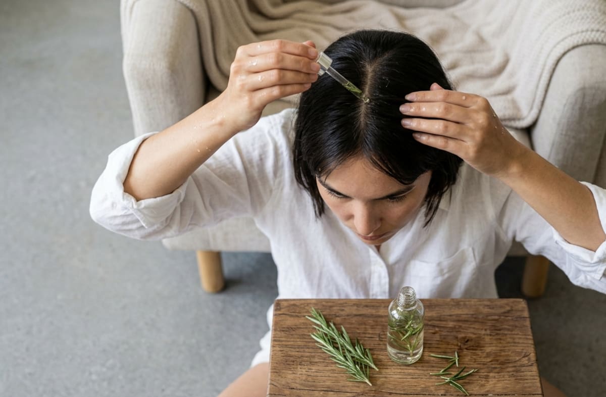 Algunas personas aplican esta mezcla en el cabello y cuero cabelludo por la sensación de frescura y el aroma del romero. Foto: Generada con IA