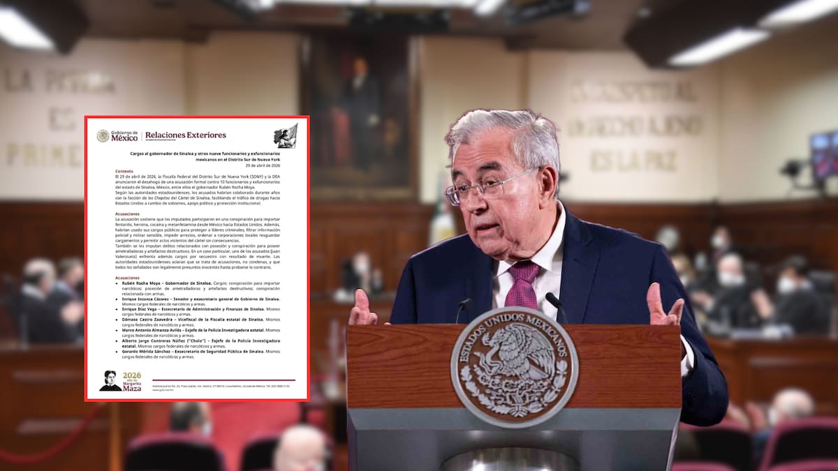 SRE publica documentos sobre la solicitud de extradición de EEUU contra Rubén Rocha Moya y otros nueve políticos de Sinaloa y sostiene que cualquier acción dependerá de las pruebas presentadas por la FGR