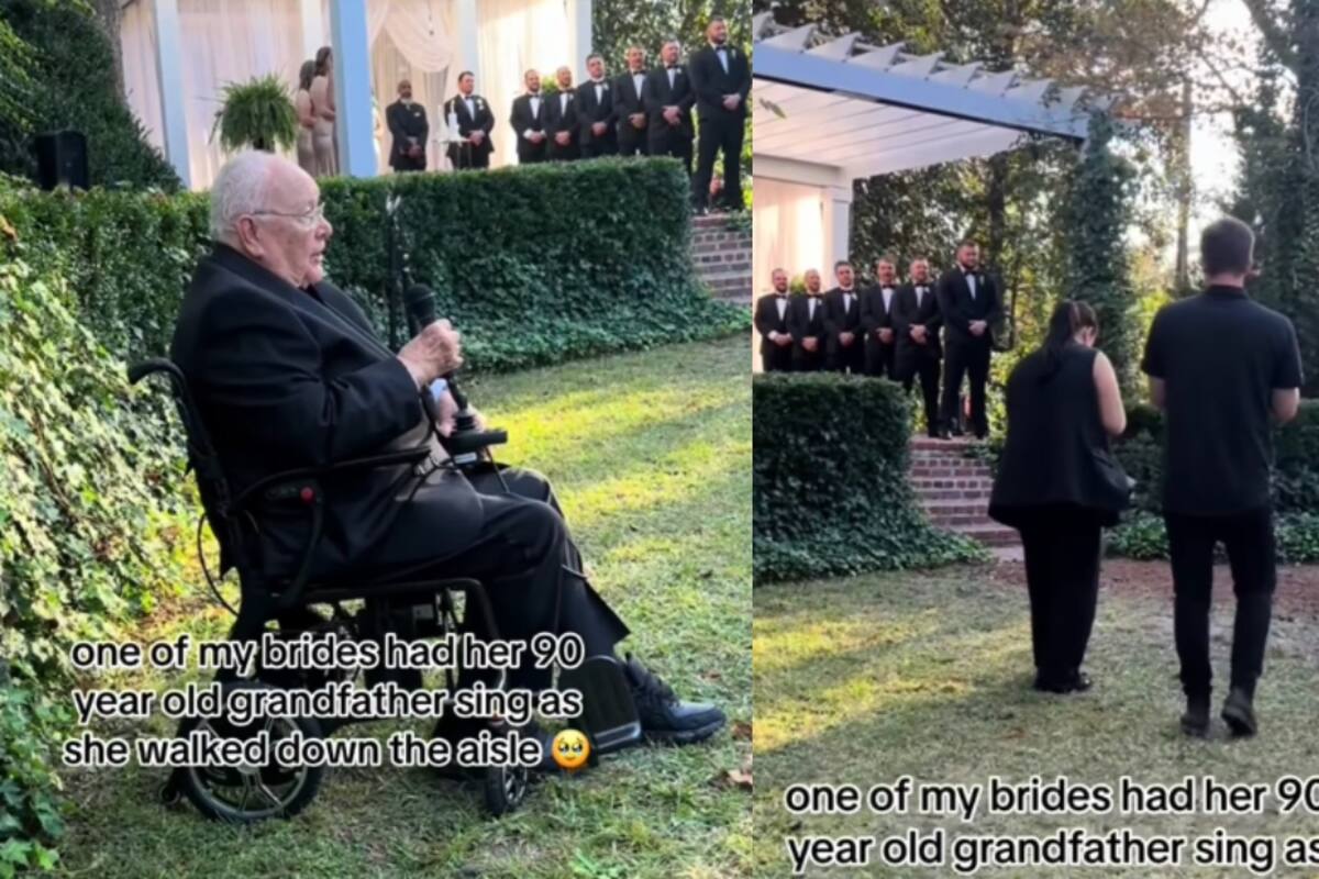 Hombre de 90 años deleita a todos en la boda de su nieta cantando mientras ella camina hacia el altar