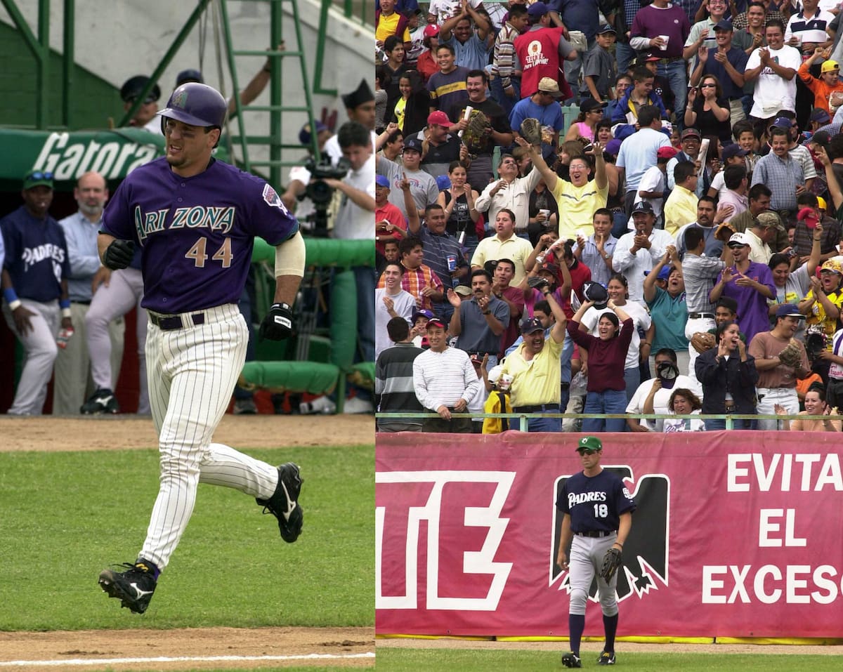 Erubiel Durazó conectó jonrón en su natal Hermosillo en juego de exhibición entre los Diamondbacks de Arizona y Padres de San Diego en el Estadio Héctor Espino en marzo del 2002. (Fotos: Archivo GH)