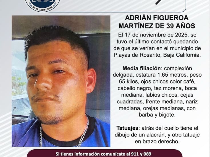 Se busca a Adrián Figueroa Martínez de 39 años de edad