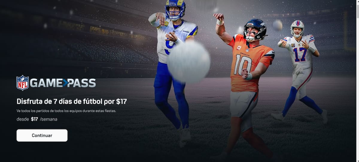 Oferta de DAZN de contratar 7 días de NFL Game Pass por sólo 17 pesos. (Foto: Captura de pantalla)