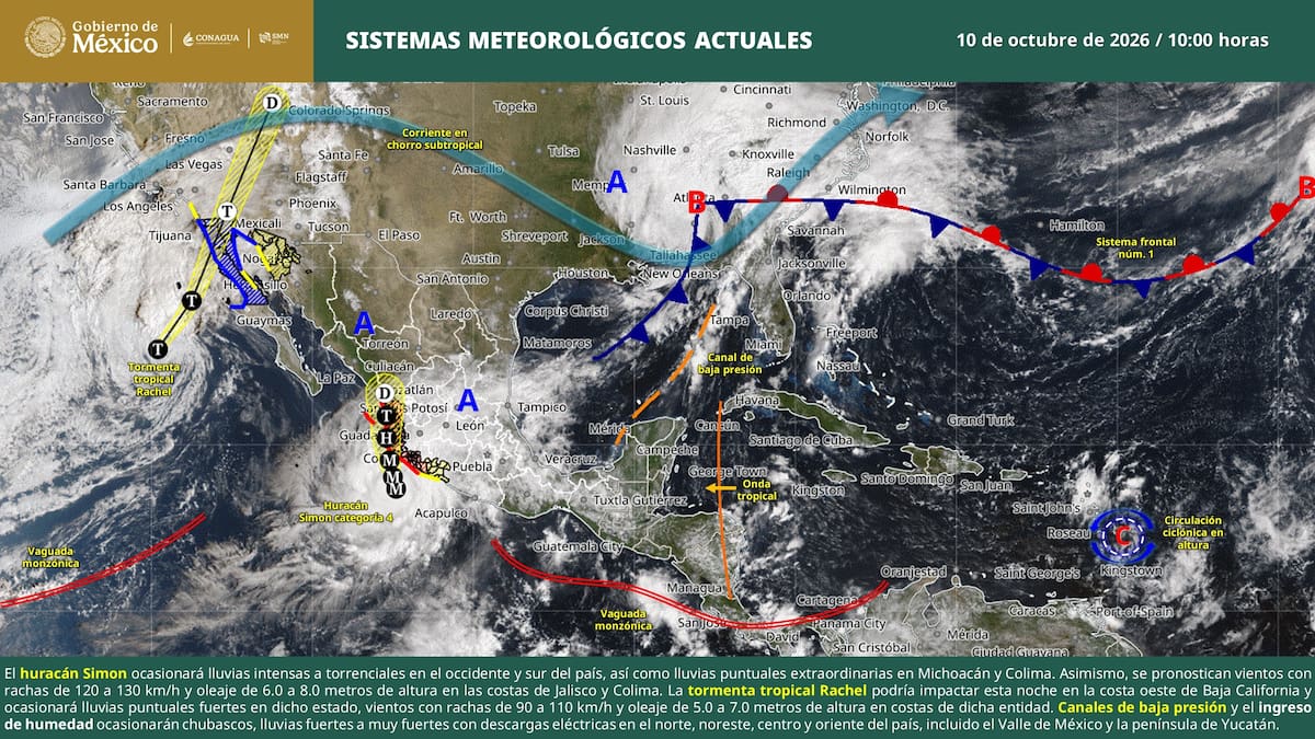Huracán Simon provoca alerta por lluvias extraordinarias y vientos de hasta 220 km/h en el Pacífico mexicano: estos son los estados afectados. | Crédito: SMN