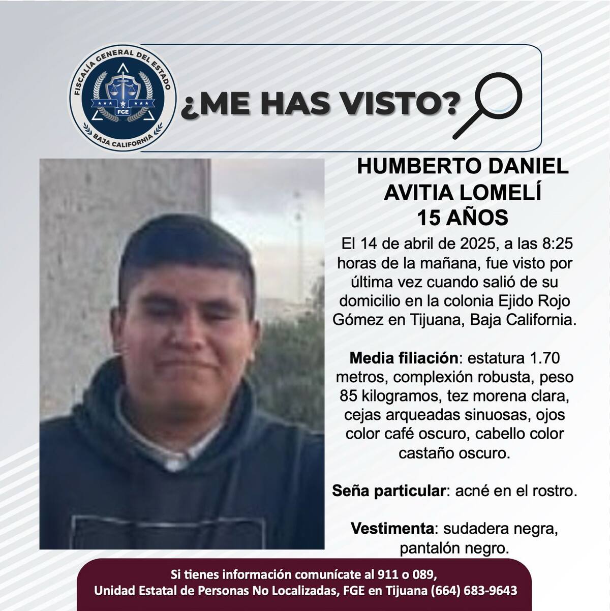Humberto Daniel Avitia Lomelí fue visto por última vez el 14 de abril de 2025.