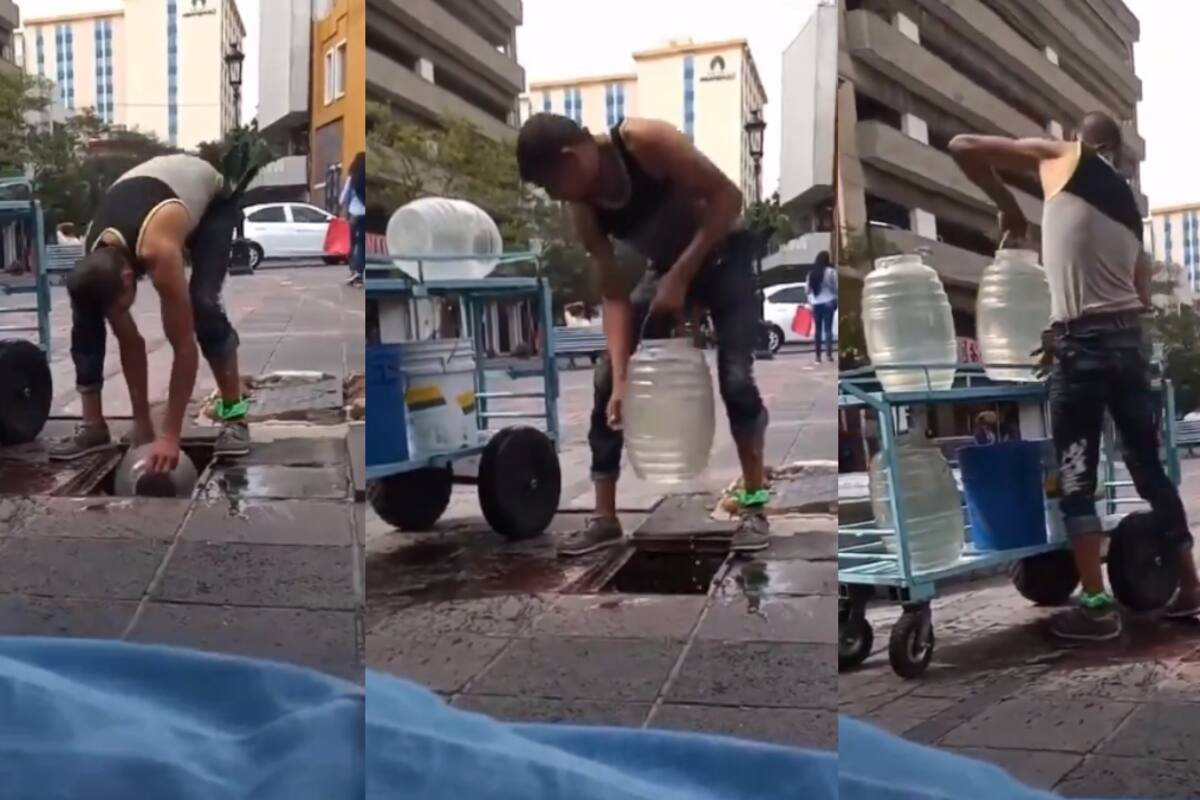 VIRAL: hombre recoge agua de una pila callejera para preparar aguas frescas y venderlas
