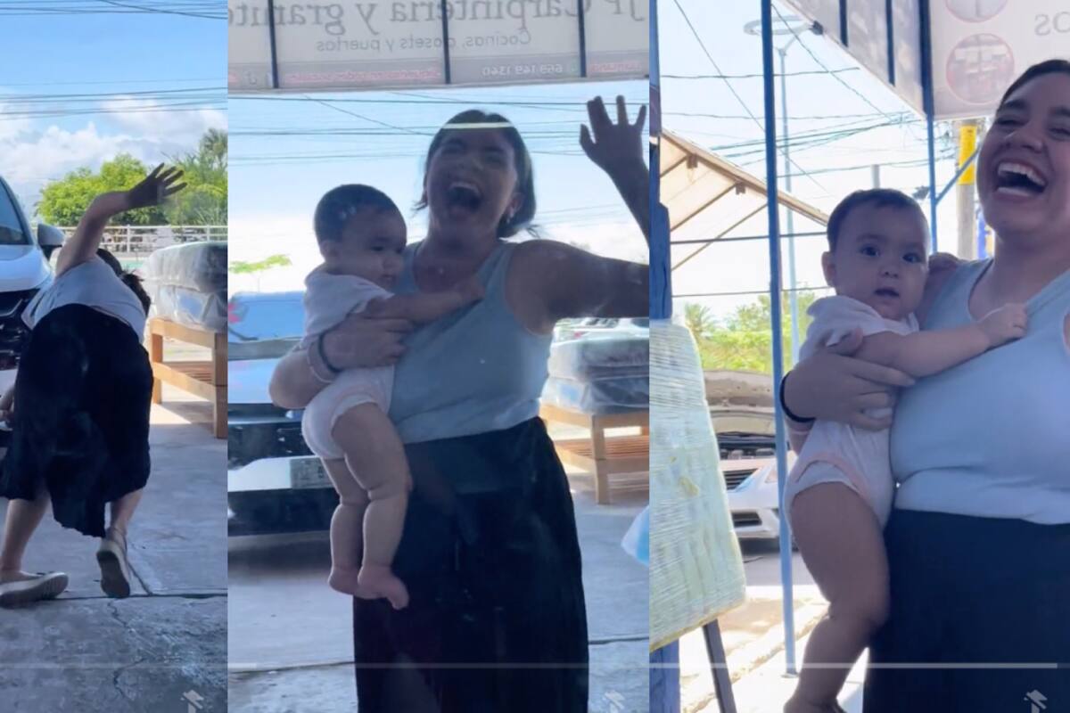 VIDEO: ¡mujer estuvo a punto de tener una tremenda caída con un bebé en brazos!