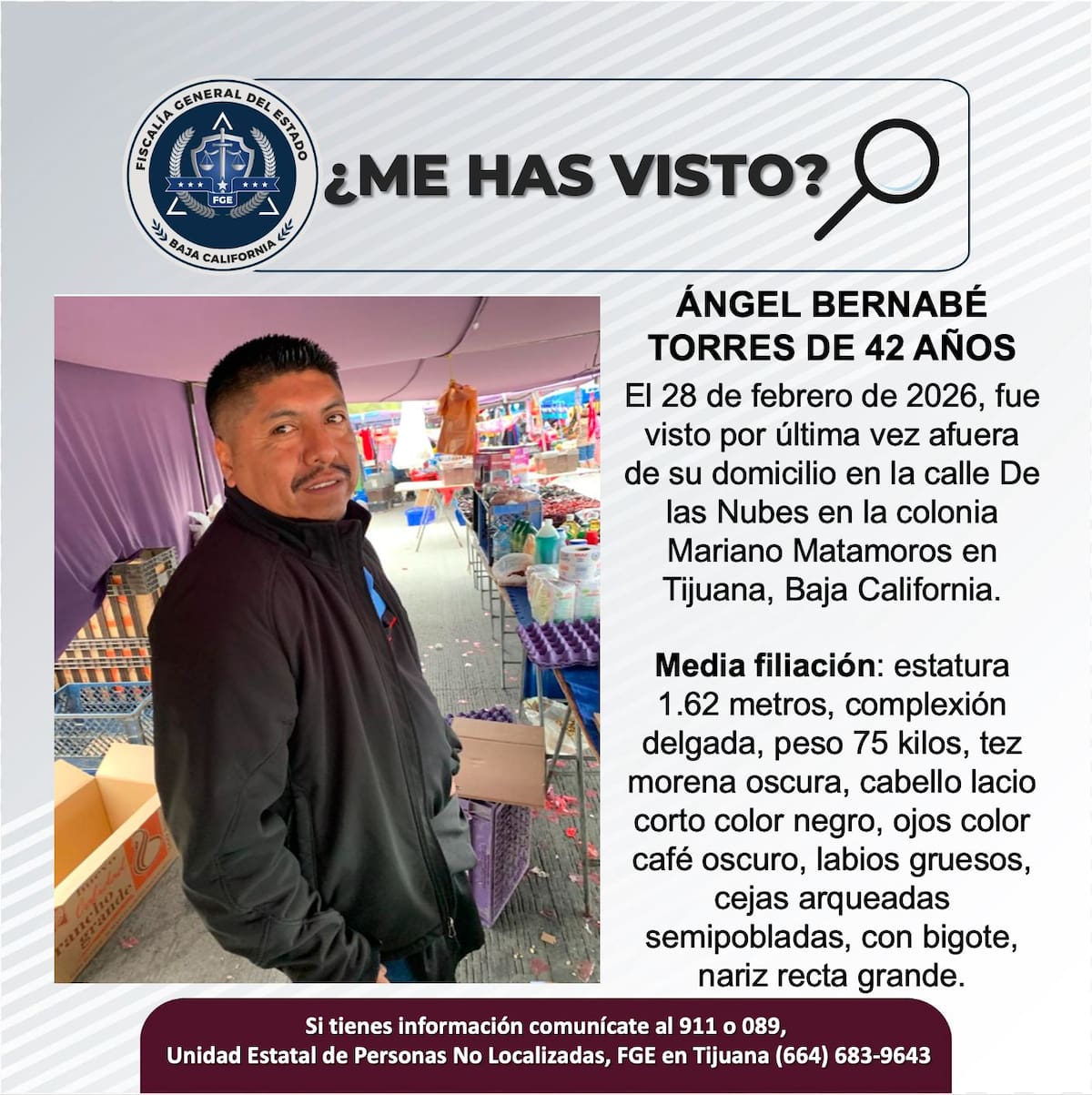 Fue visto por última vez el 28 de febrero de 2026.