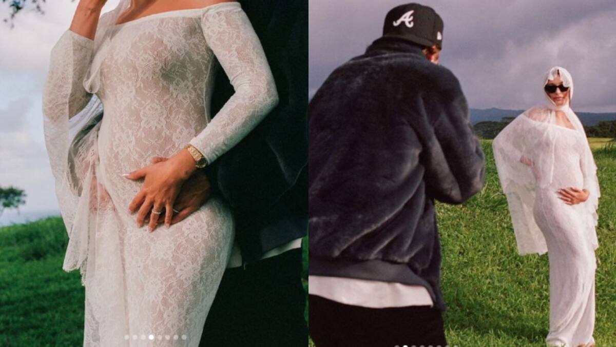 Así presumió Hailey su vientre en la nueva publicación que hicieron en redes sociales.