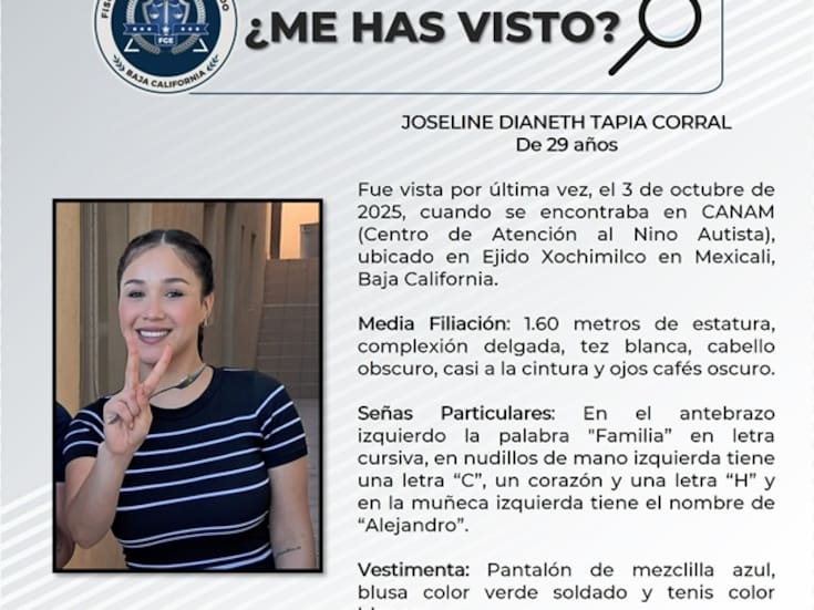 FGE confirma desaparición de Joseline tras recoger a su hijo en CANAM
