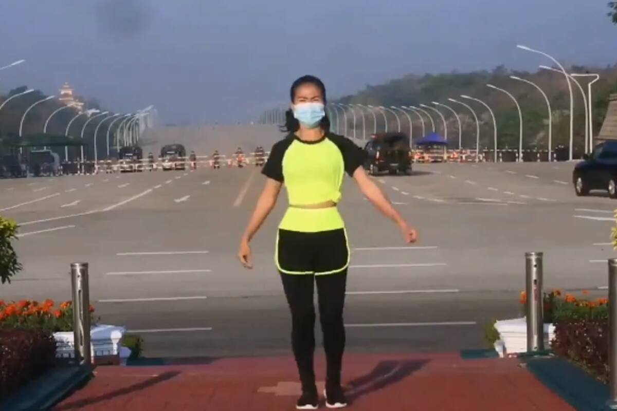 Mujer hacía aerobics mientras se producía el golpe de estado en Myanmar