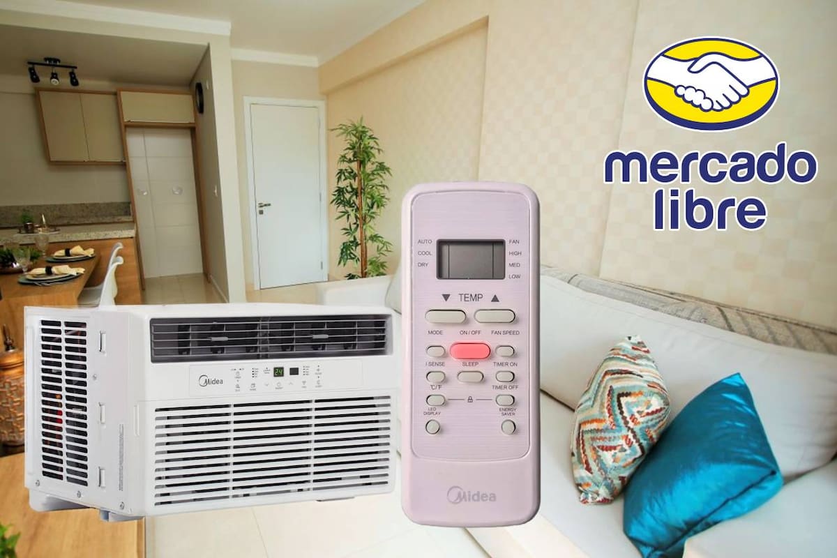 Mercado Libre baja de precio aire acondicionado de ventana Midea a 3,803 pesos; incluye control remoto y panel electrónico para mantener frescos espacios medianos en temporada de calor