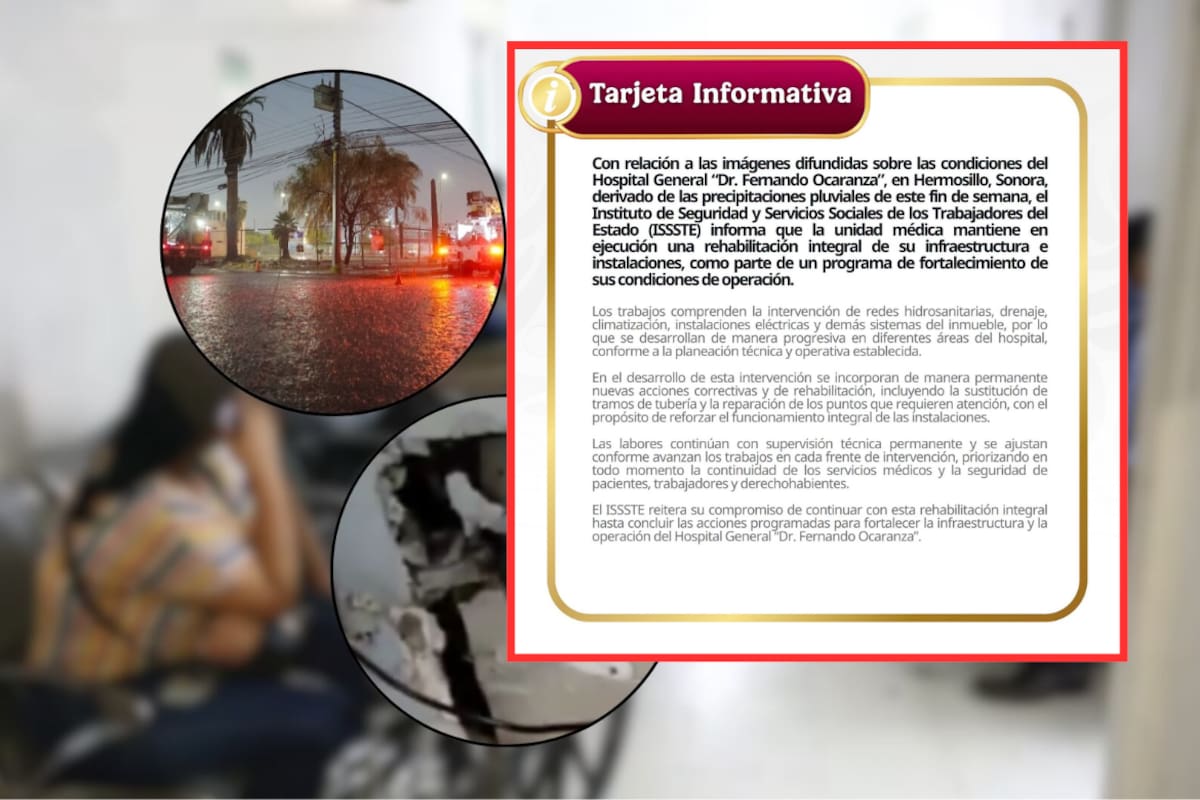 ISSSTE responde tras afectaciones por lluvias en el Hospital Fernando Ocaranza de Hermosillo