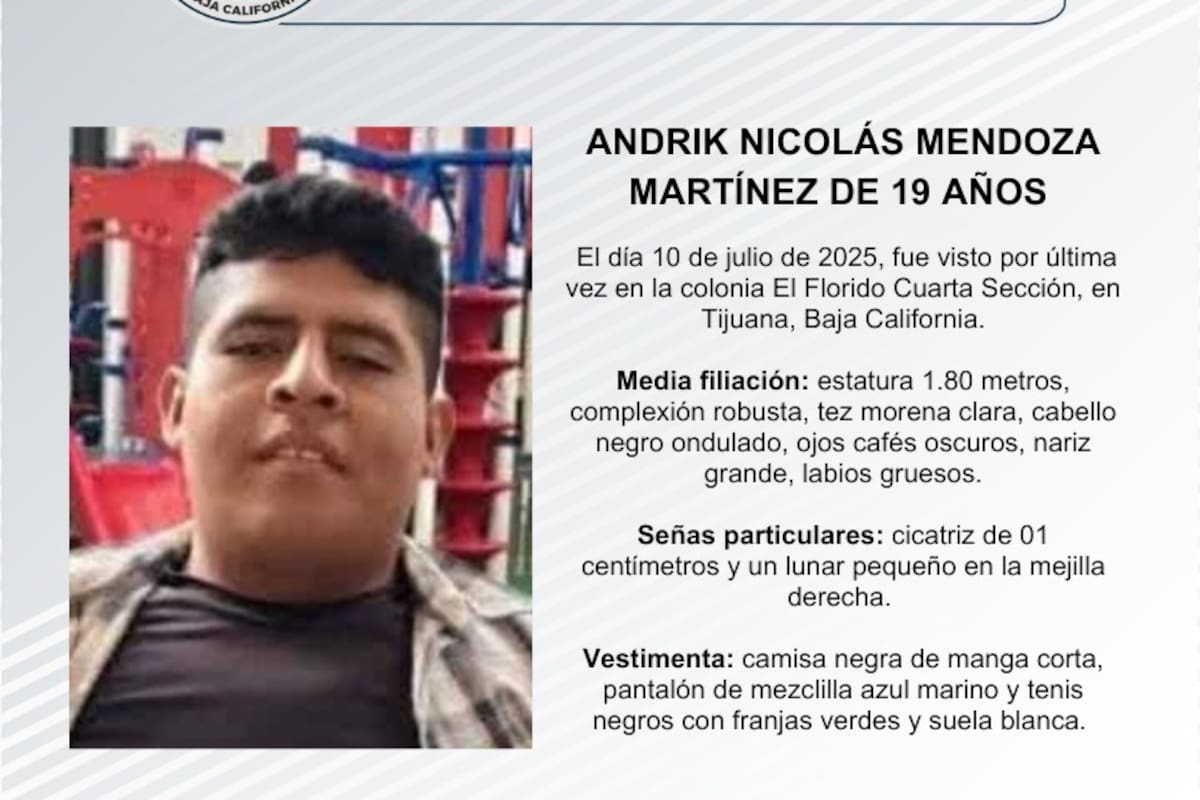 Se busca a Andrik Nicolás Mendoza Martínez de 19 años de edad