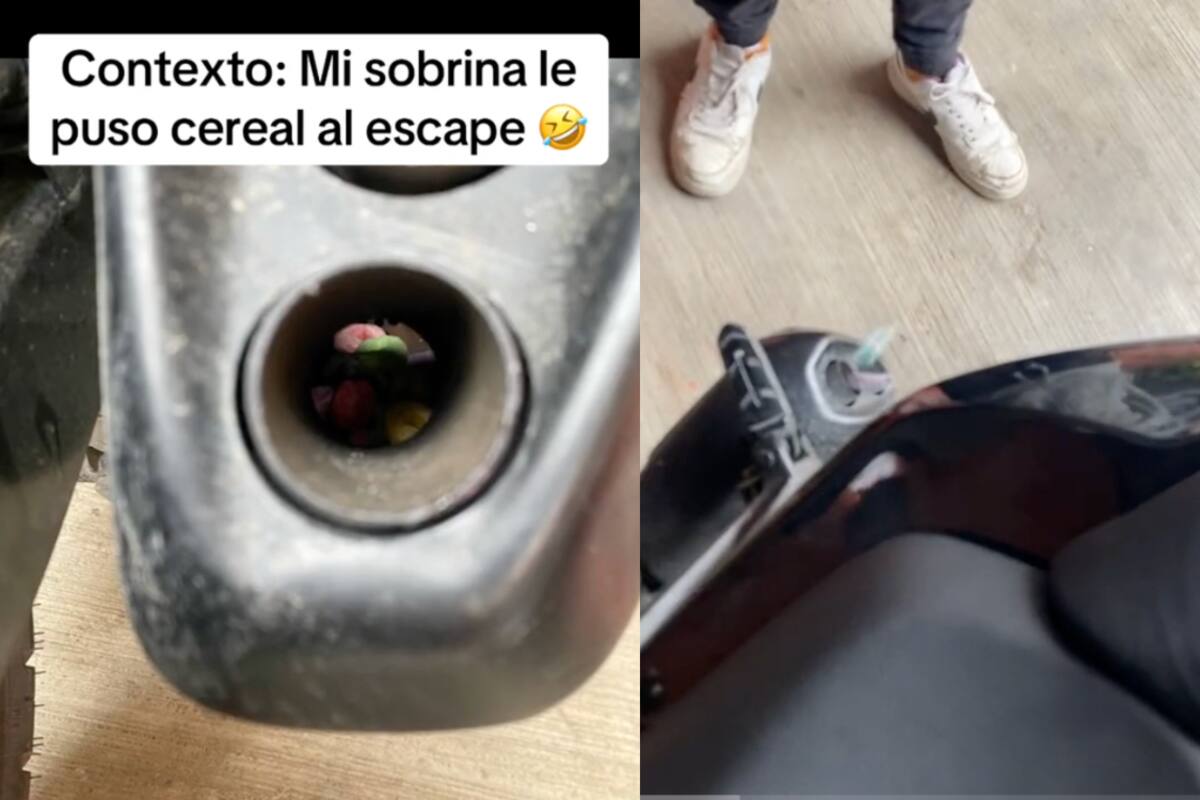 Hombre se lleva una gran sorpresa al ver que su sobrina le llenó el escape de su motocicleta con cereal (VIDEO)