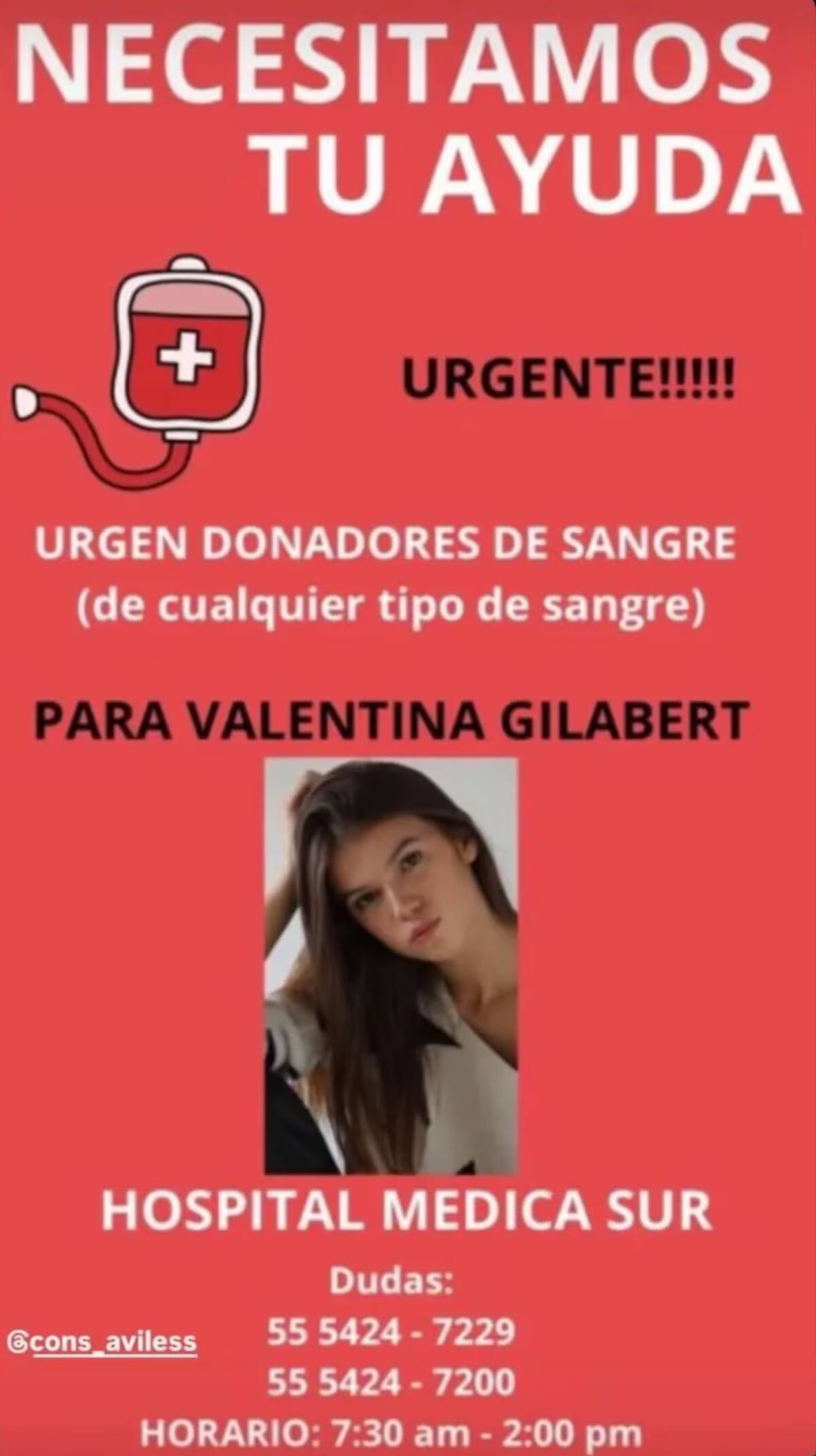 Valentina Gilabert, víctima de Mairanne "N", requiere donadores de sangre tras la agresión. | Cortesía