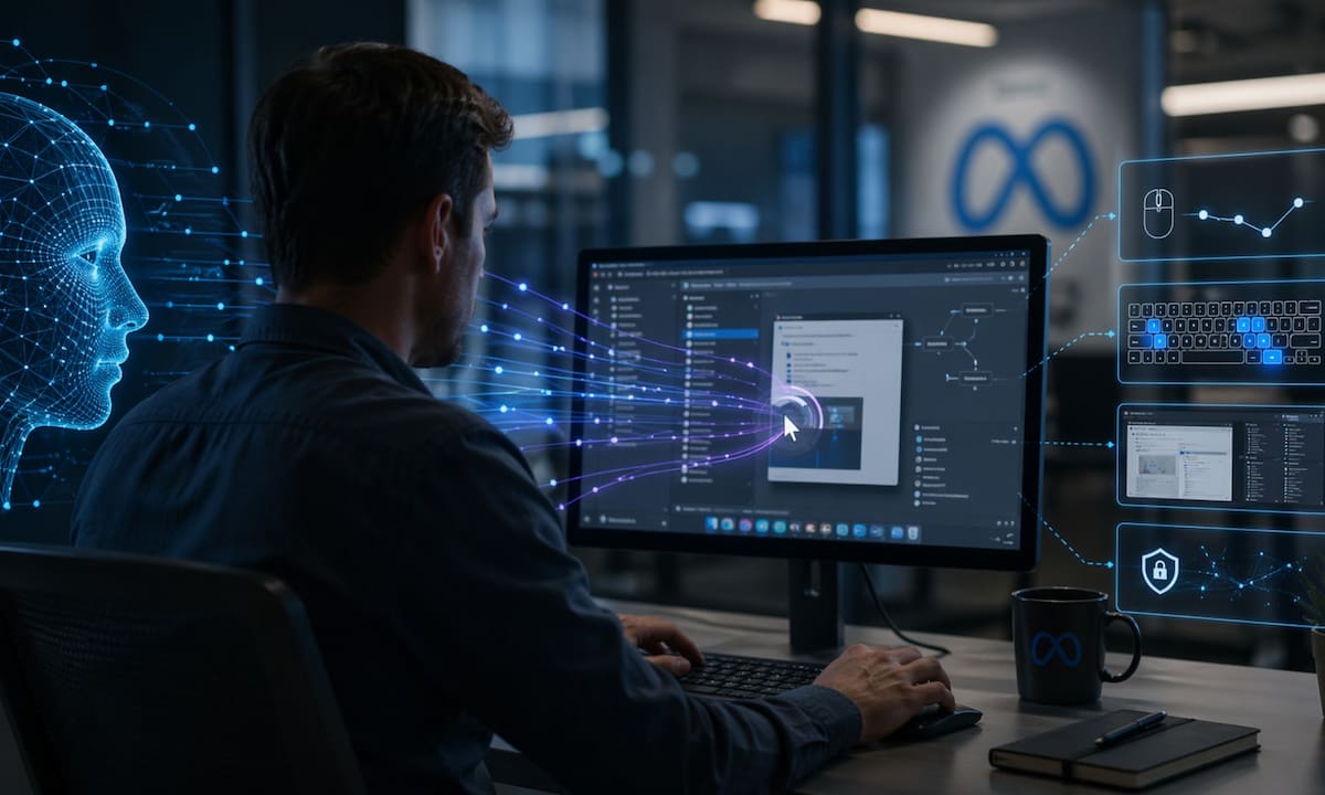 Meta implementa un software para registrar clics y pulsaciones de teclas de sus empleados en Estados Unidos, con el fin de que su equipo SuperIntelligence Labs entrene agentes de IA capaces de realizar tareas laborales autónoma | Imagen hecha con IA