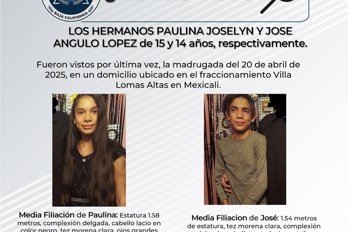 Se solicita ayuda para localizar a Paulina Joselyn y José Angulo López