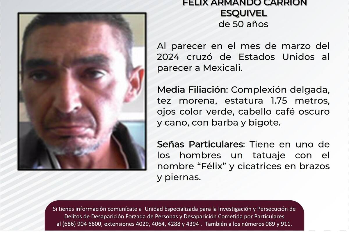 Se solicita ayuda para localizar a  Félix Armando Carrión