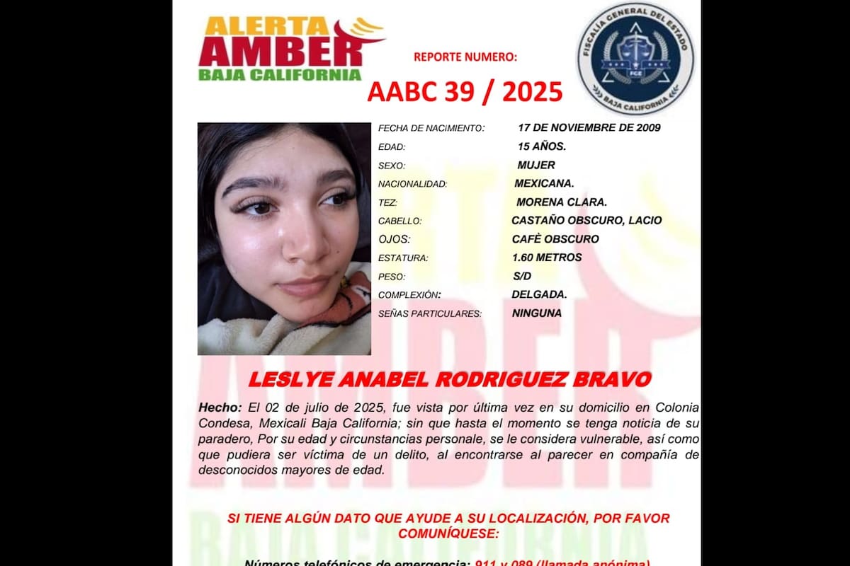 Alerta Amber para localizar a Leslye Anabel Rodríguez Bravo