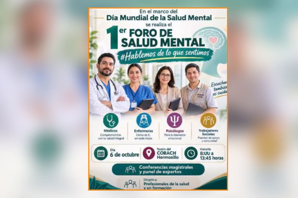 Hermosillo realizará su primer Foro de Salud Mental este 6 de octubre; expertos abordarán suicidio, infancia, neurodivergencia y riesgos del autodiagnóstico
