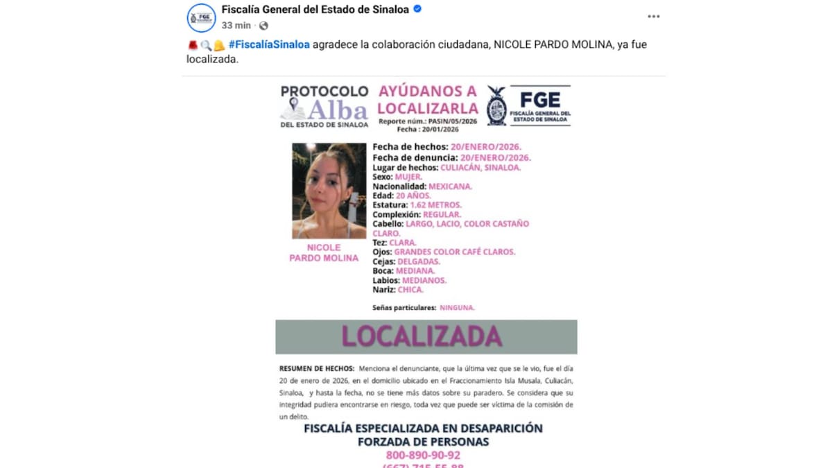 La fiscalía compartió la información en su cuenta en Facebook.