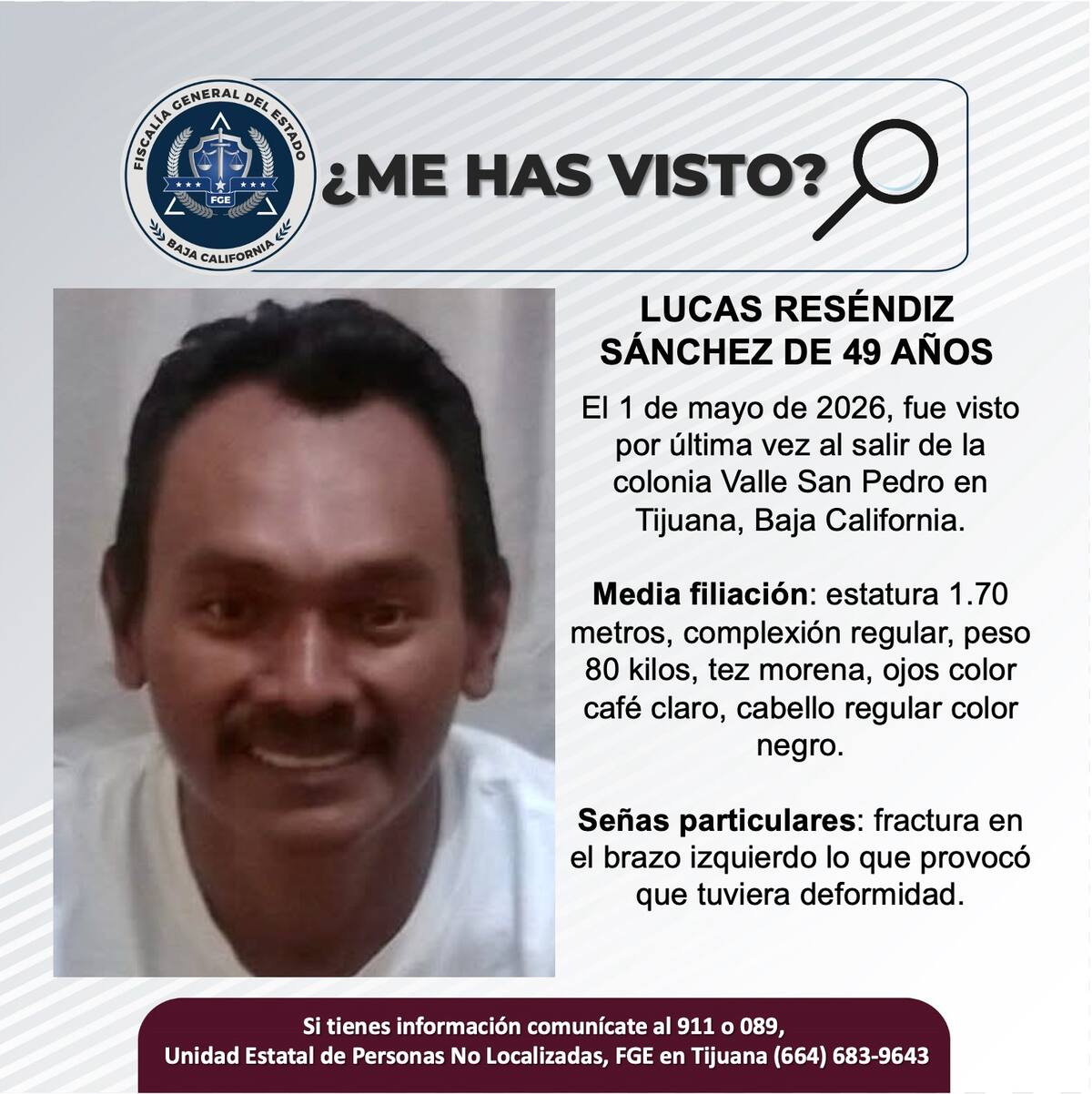 Fue visto por última vez el 1 de mayo de 2026.