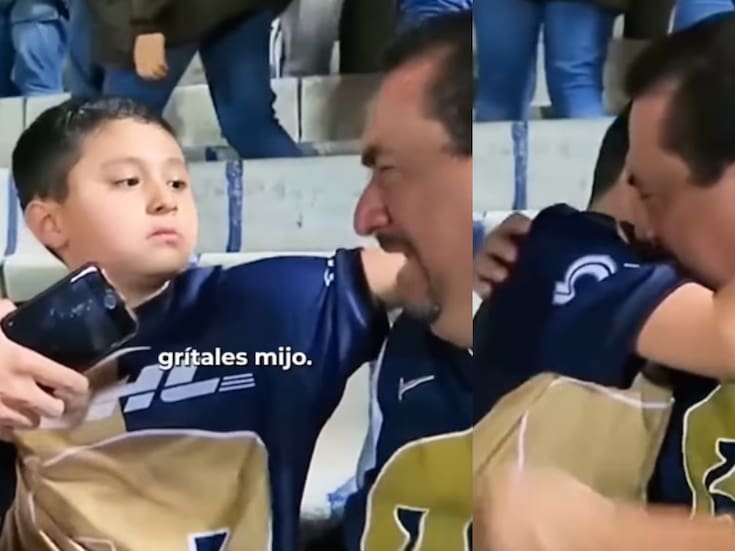 Aficionado de Pumas conmueve al llorar con su hijo tras la derrota y pedirle un abrazo; el momento se vuelve viral