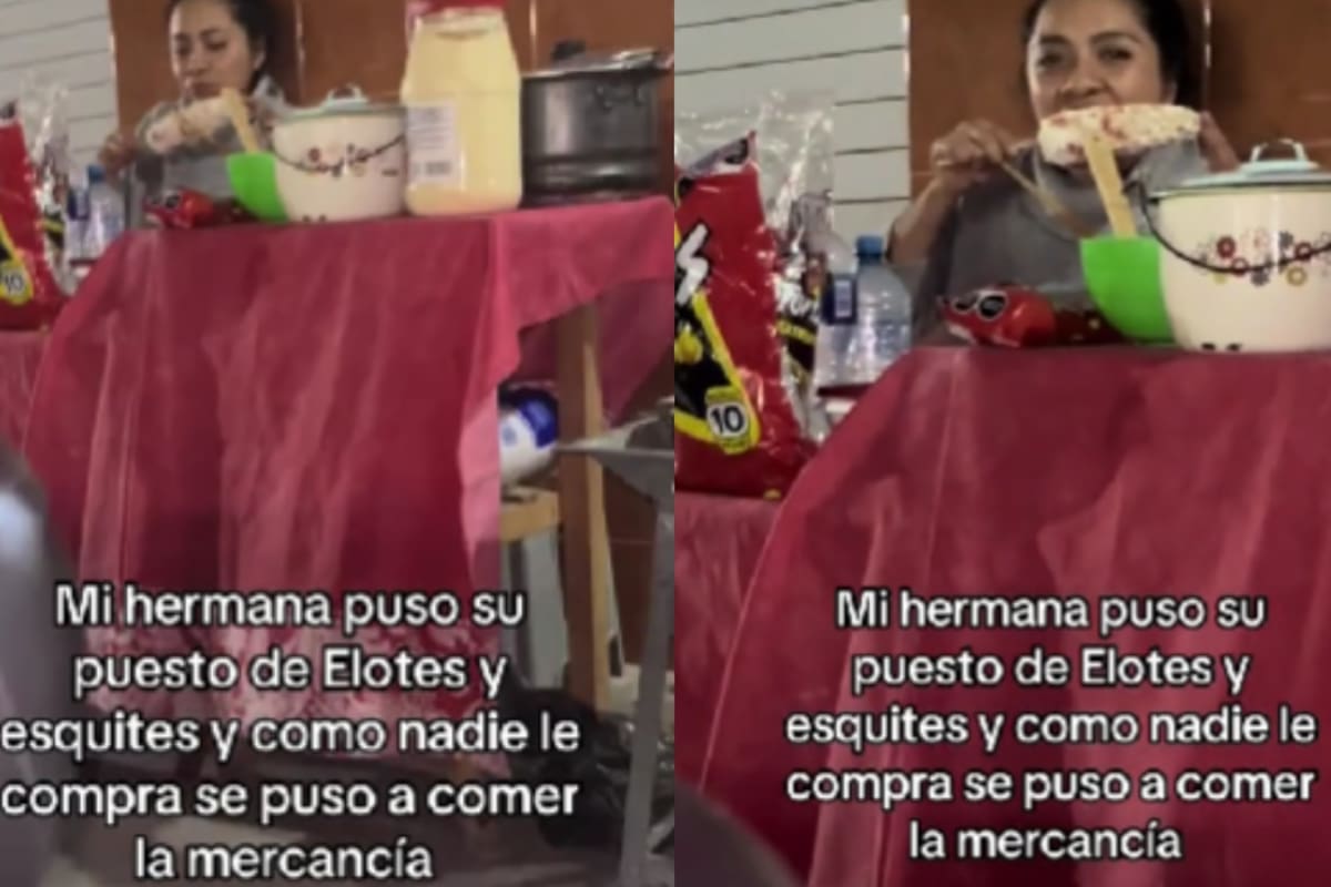 Mujer abre puesto de elotes ambulante, pero al no tener clientes, termina comiéndoselos ella
