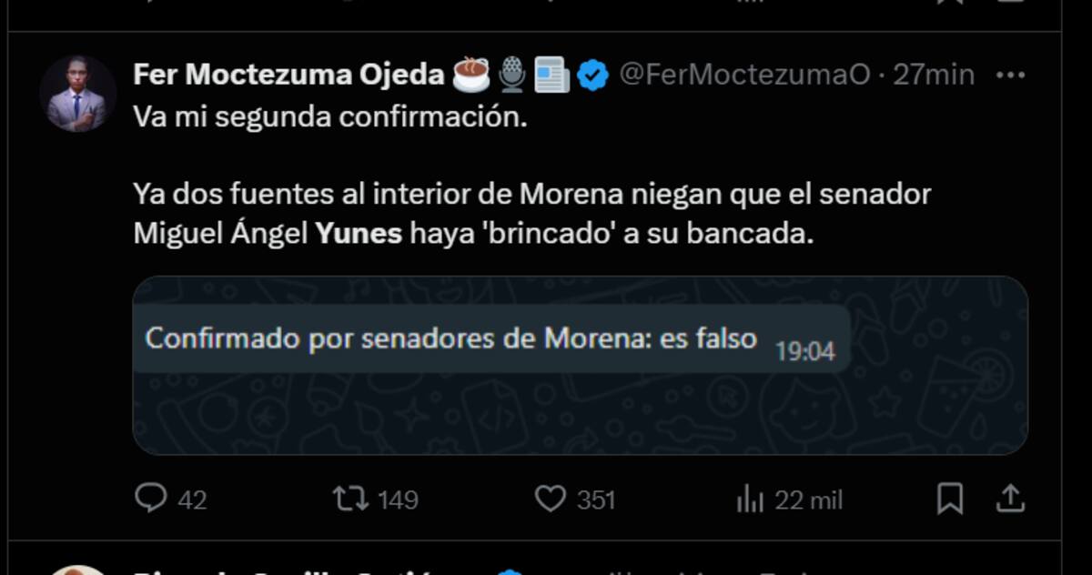 Fernando Moctezuma Ojeda desmiente que Yunes se haya de momento haya "brincado" del PAN a Morena.