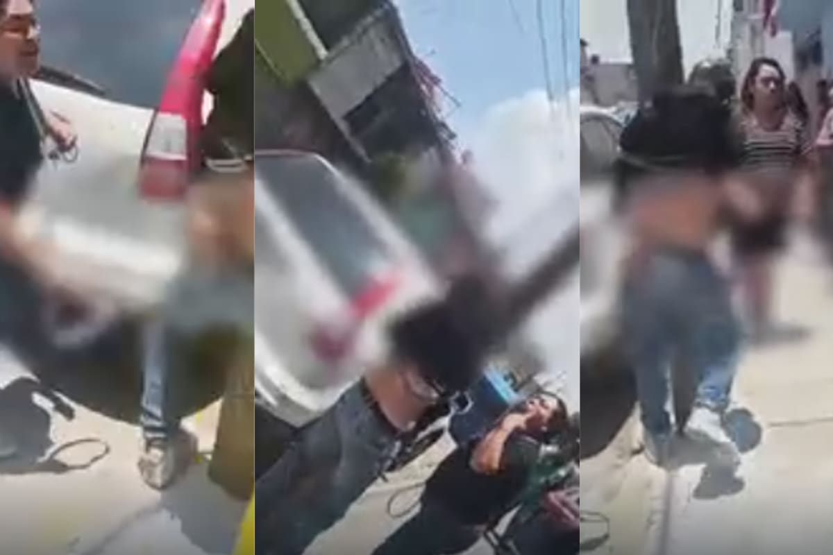 VIDEO: Hombre se robó una bocina, pero fue capturado, atado a un poste y acusado con su mamá; ella decidió pegarle de cintarazos