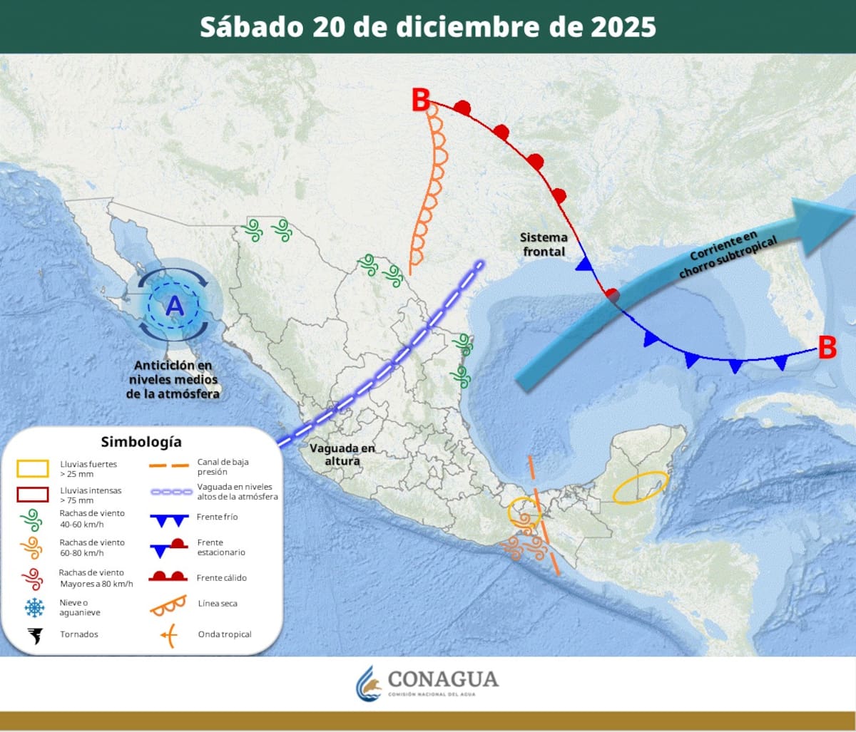 Pronóstico del clima para este sábado 20 de diciembre del 2025. | Crédito: SMN