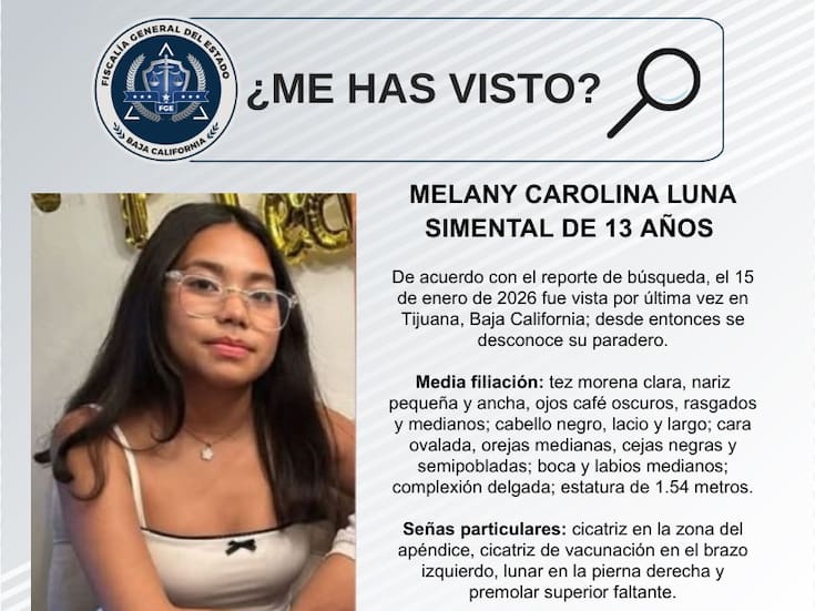 Se busca a Melany Carolina Luna Simental de 13 años de edad