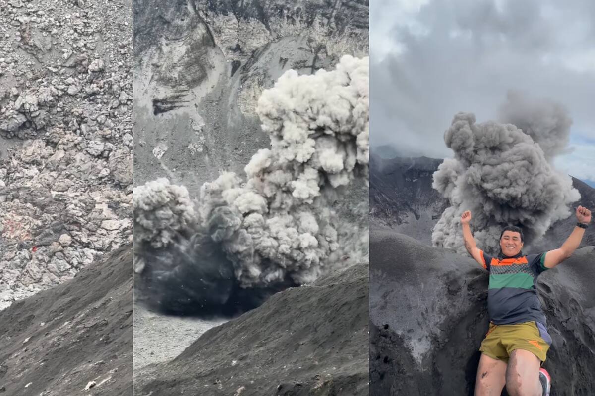 Influencer posa para una foto en plena erupción de un volcán y se hace viral