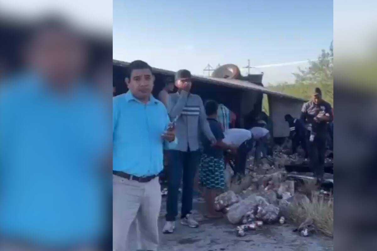 Se desprende caja de tráiler cargado con cerveza y hacen rapiña