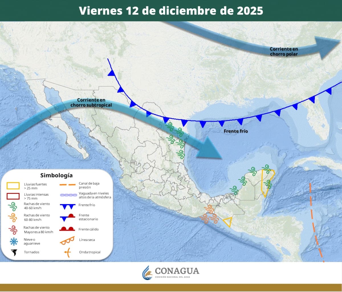 Pronóstico del clima para este viernes 12 de diciembre del 2025. | Crédito: SMN