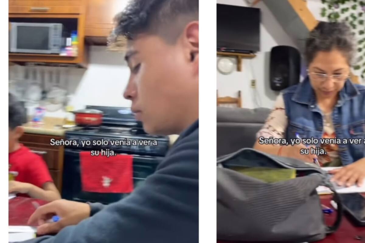 Joven visita la casa de su novia y termina haciendo tarea con toda la familia