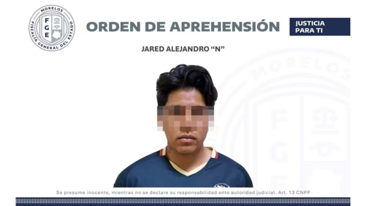 Jared Alejandro "N", presunto joven ex pareja sentimental de Kimberly, detenido por su feminicido. |Foto: Fiscalía General del Estado de Morelos