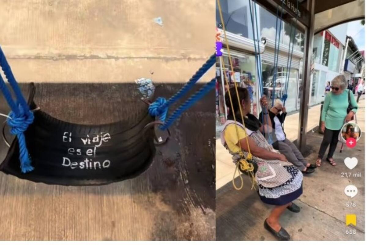 Ciudadano coloca columpios en parada de transporte público