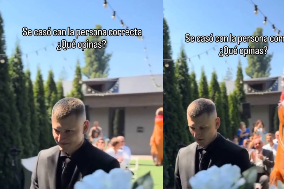 Joven esperaba a su novia en el altar, a punto de llorar, pero al darse la vuelta se encuentra con un disfraz de dinosaurio