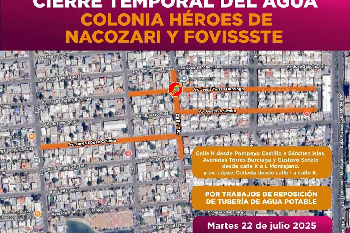 Estas son las zonas en Mexicali donde habrá cierres programados de agua potable