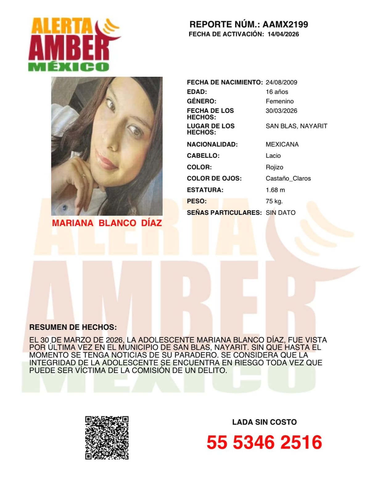 Fue vista por última vez el 30 de marzo de 2026.