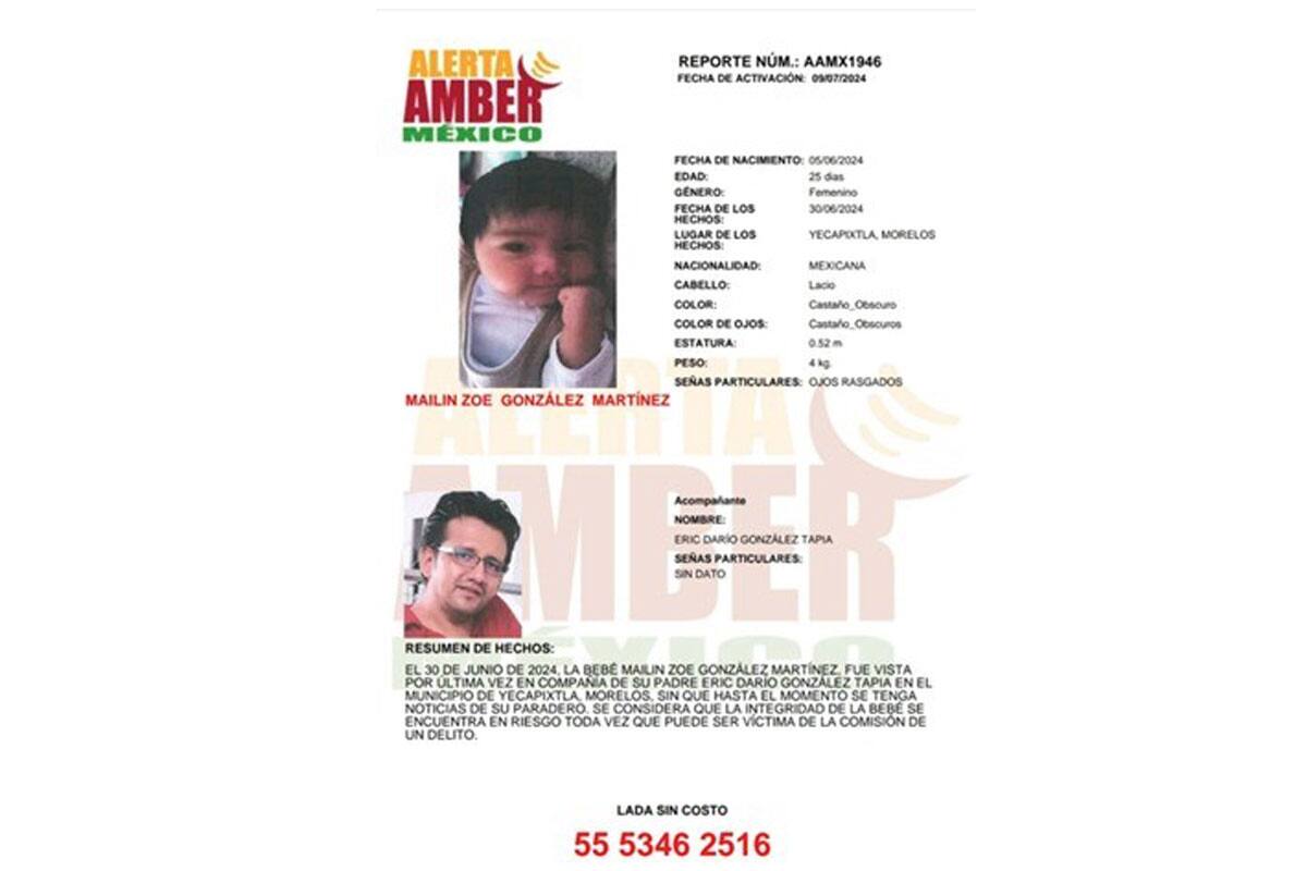 Activan Alerta Amber por Mailin Zoé González de 25 días de nacida
