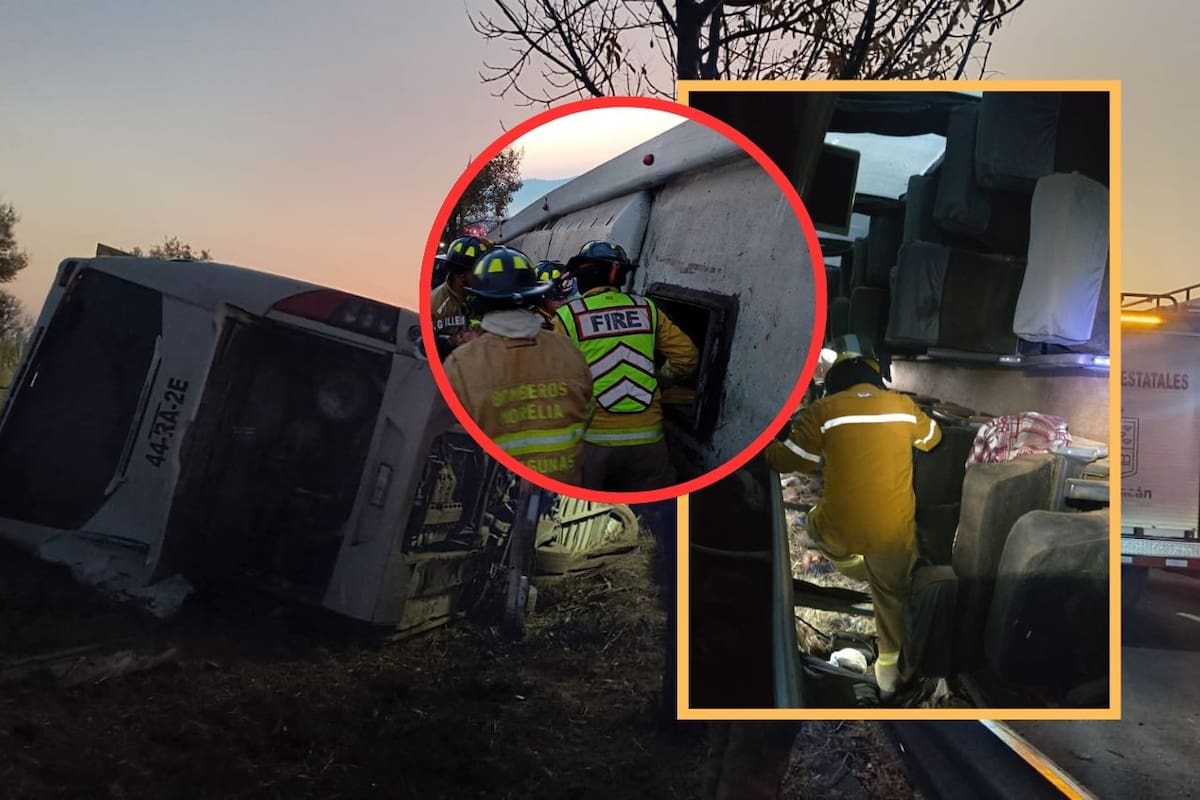 7 fallecidos y 20 heridos tras volcadura de autobús en carretera Morelia–Pátzcuaro; viajaban de Uruapan a Tlalpujahua