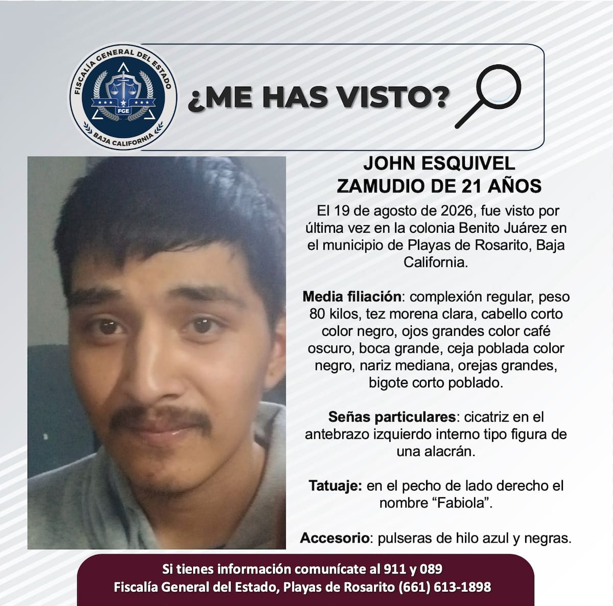 Fue visto por última vez el 19 de agosto de 2026.