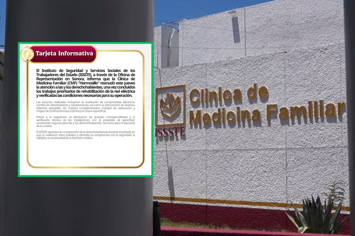 ISSSTE reanuda servicio en la Clínica de Medicina Familiar de Hermosillo tras concluir trabajos eléctricos