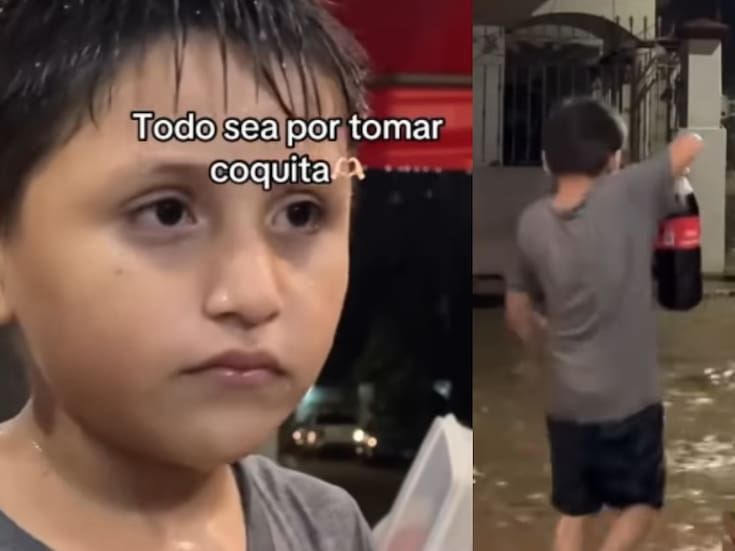 Niño se vuelve viral por acudir entre la inundación por una Coca-Cola para comer, desatando comentarios cómicos en redes