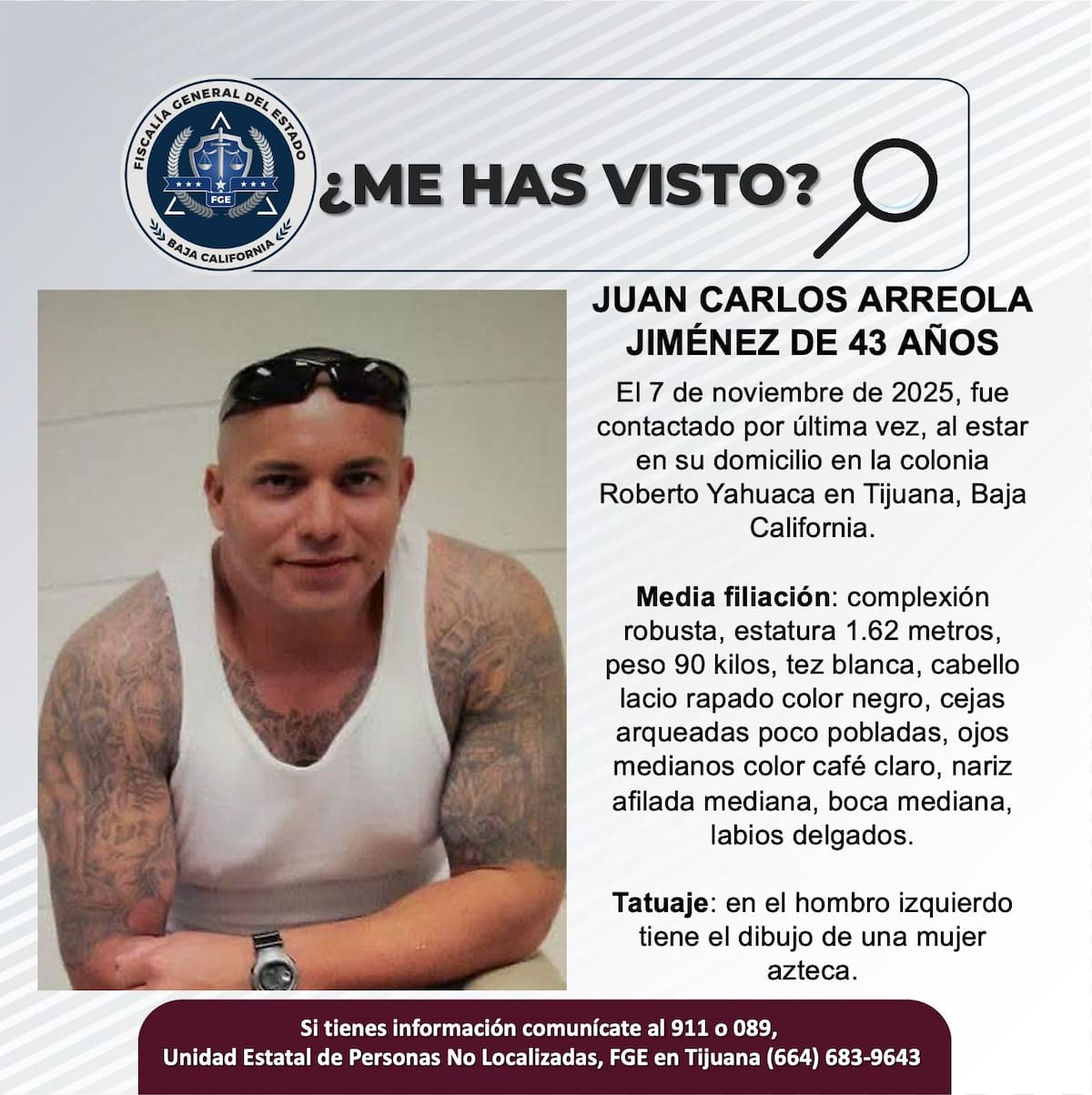 Fue visto por última vez el 7 de noviembre de 2025.