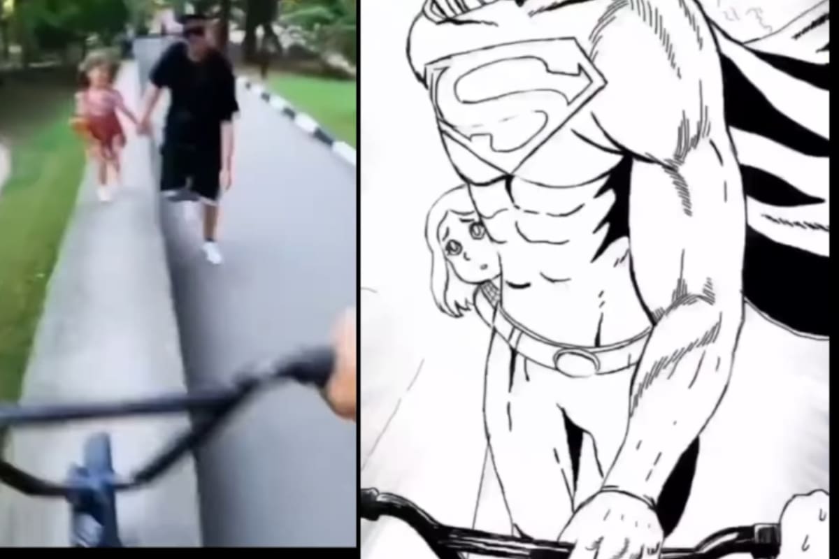 Padre enfrenta a ciclista que casi atropella a su hija y lo comparan con Superman